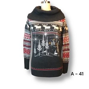 Wearing Your Heart On Your Sleeve Sz S Nordic Cowl Neck Moose Pullover Sweater